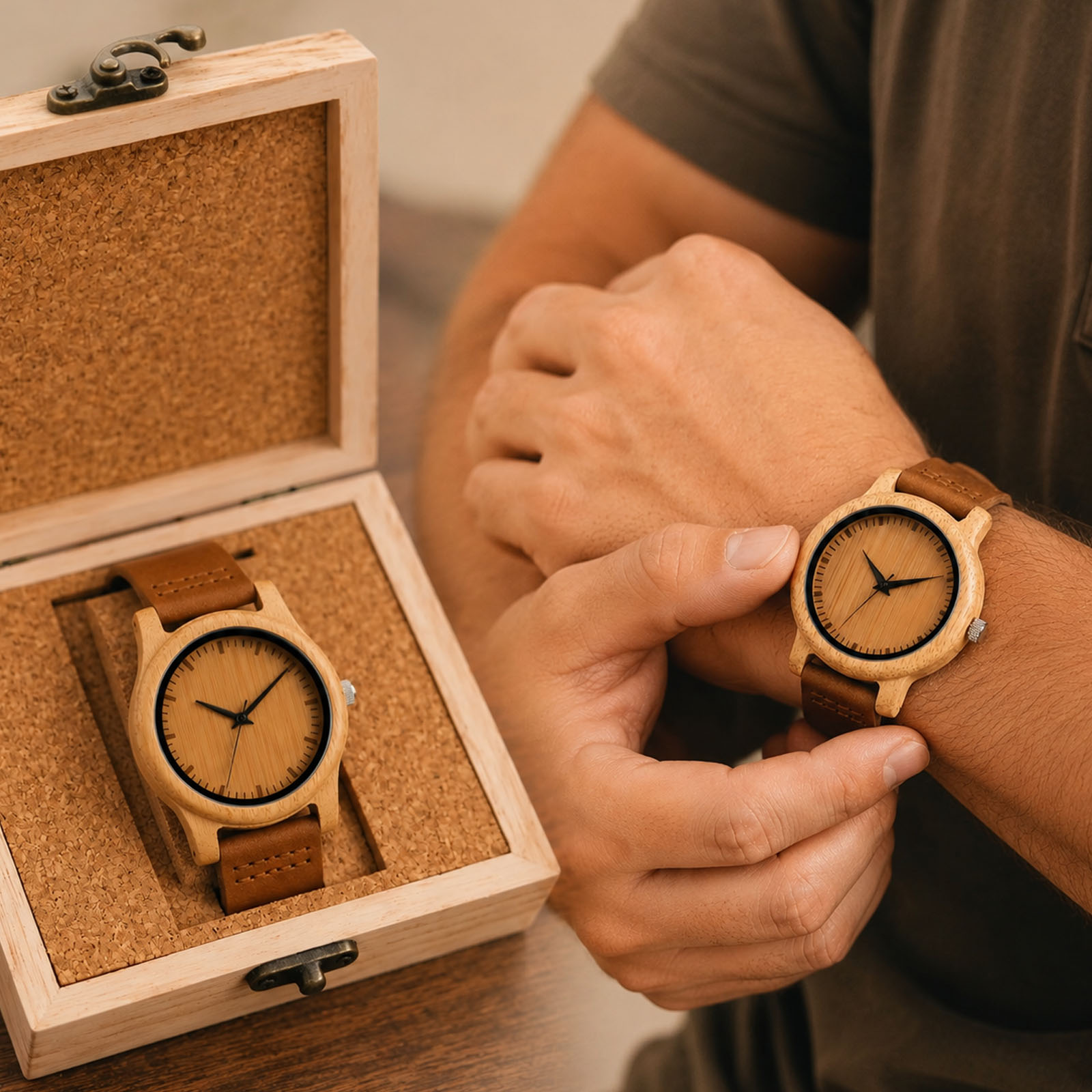 Couple Watches Smartwatch - Yüksek Kaliteli Saat Bambu Kasa Erkek